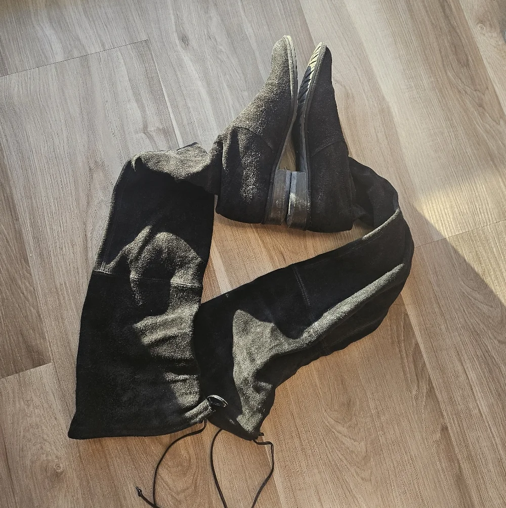 Stuart Weitzman Black Lowland Suede Thigh High Boots size 5